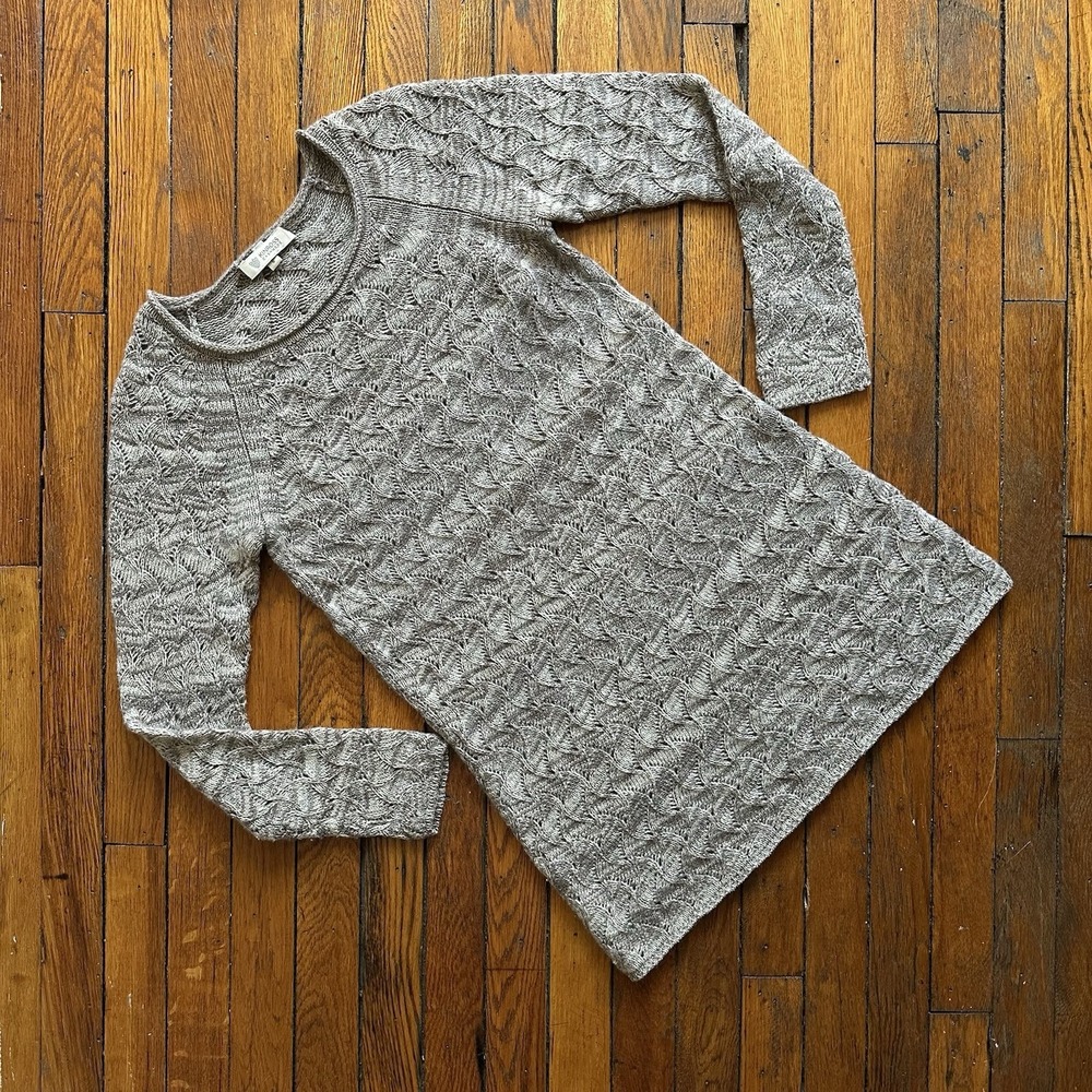 Kinross Cashmere Roll Neck Knit Sweater Long Women Small Gray Scale Pattern